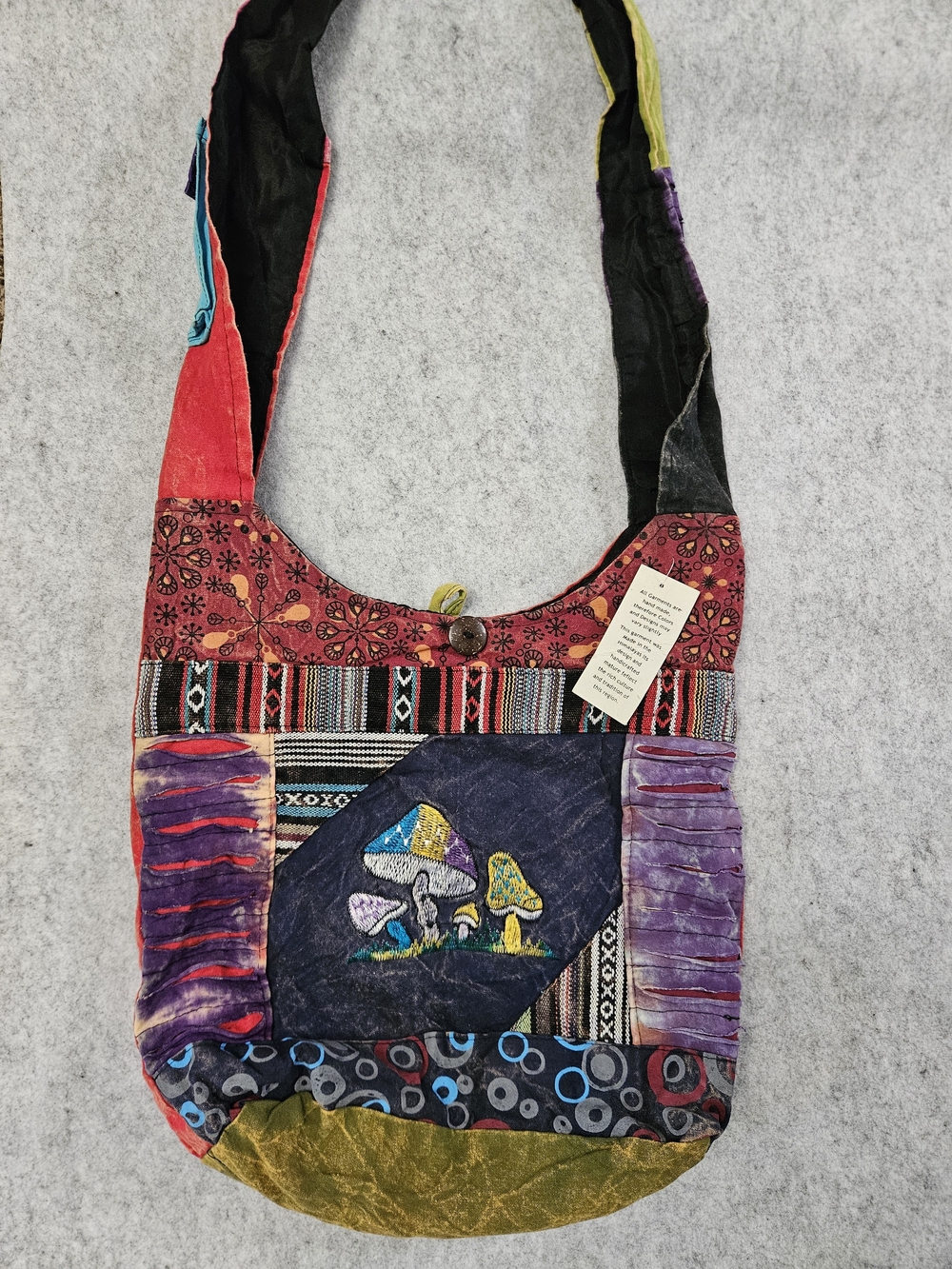 Handcrafted Multicolor Mushroom Embroidered Crossbody Bag